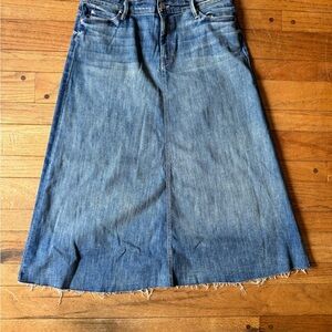 MOTHER Denim Double Fray Circle Midi Skirt Frayed Hem